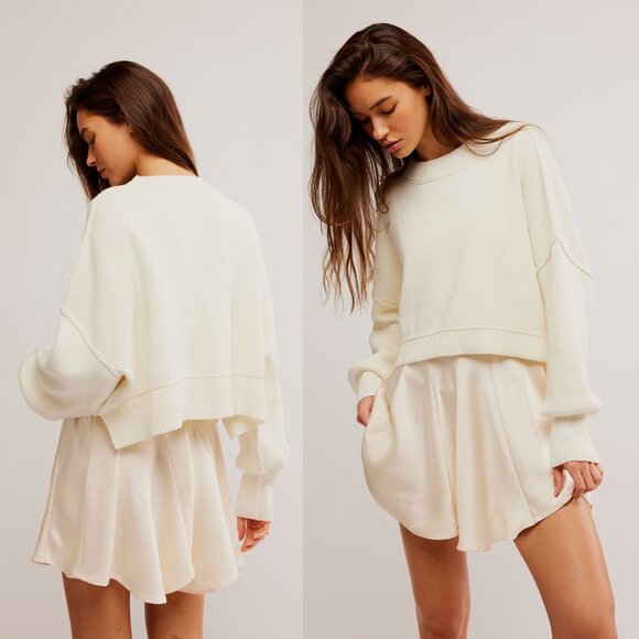 Free People Easy Street Crop Pullover, Off-White, L - Picture 3 of 3
